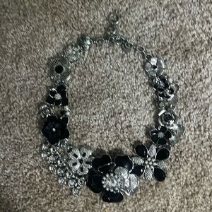 White House Black Market Enamel Rhinestone & Faux Pearl Floral Necklace